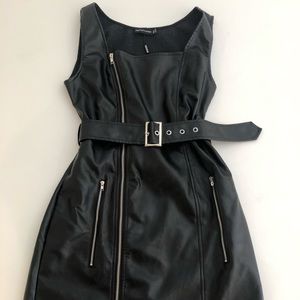 Prettylittlething black belted faux leather dress
